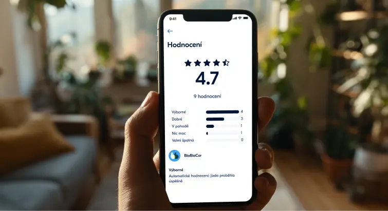Aplikace BlaBlaCar s automatickým hodnocením zajišťujícím spolehlivé jízdy